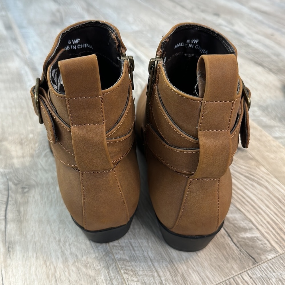 ASOS Tan Camel Buckle Strap Pointed Toe Ankle Booties - Picture 4 of 7